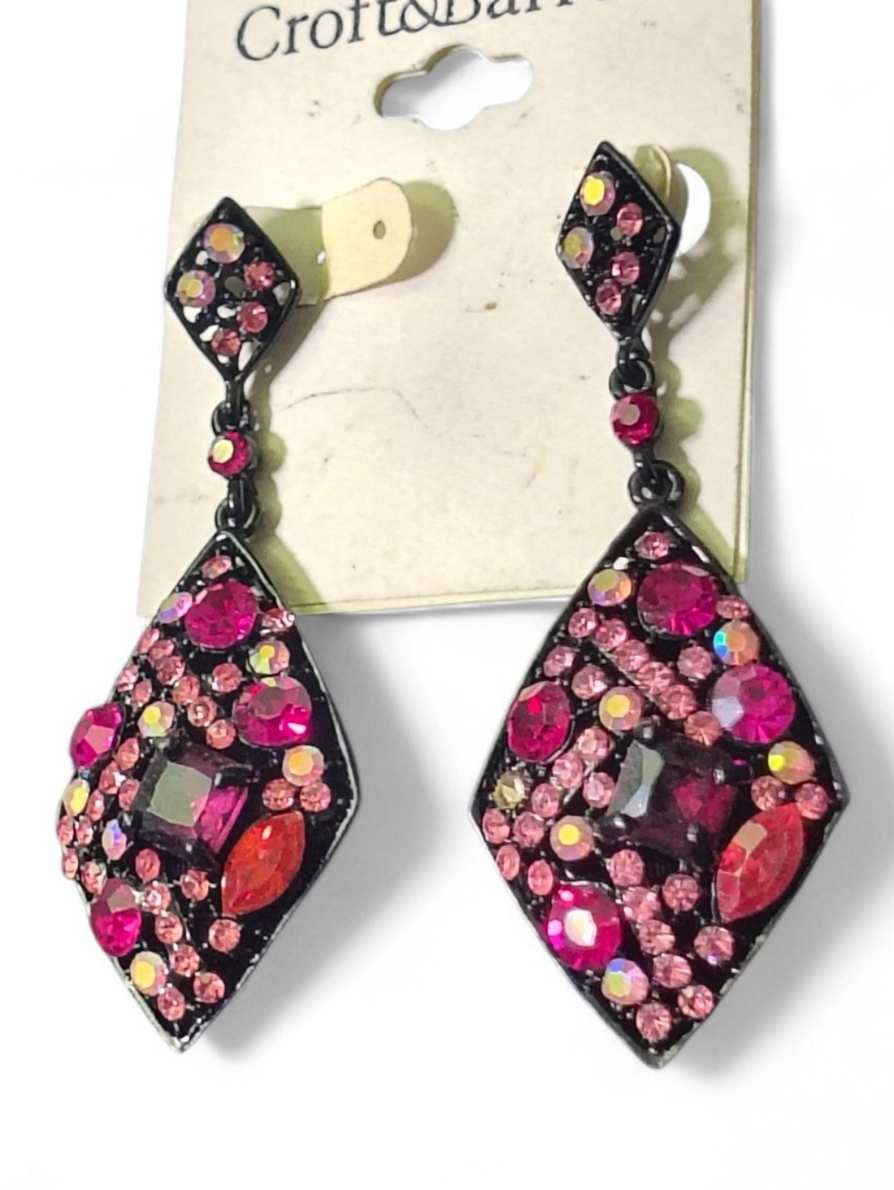Croft & Barrow Gold Tone Pink Rhinestone Drop Earrings Geometric Statements